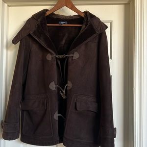Chaps Brown Jacket faux suede with hood size large